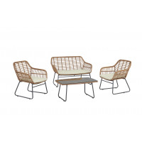 Manhattan Comfort OD-CV011-CR Antibes 2.0 Steel Rattan 4-Piece Patio Conversation Set with Cushions in Cream